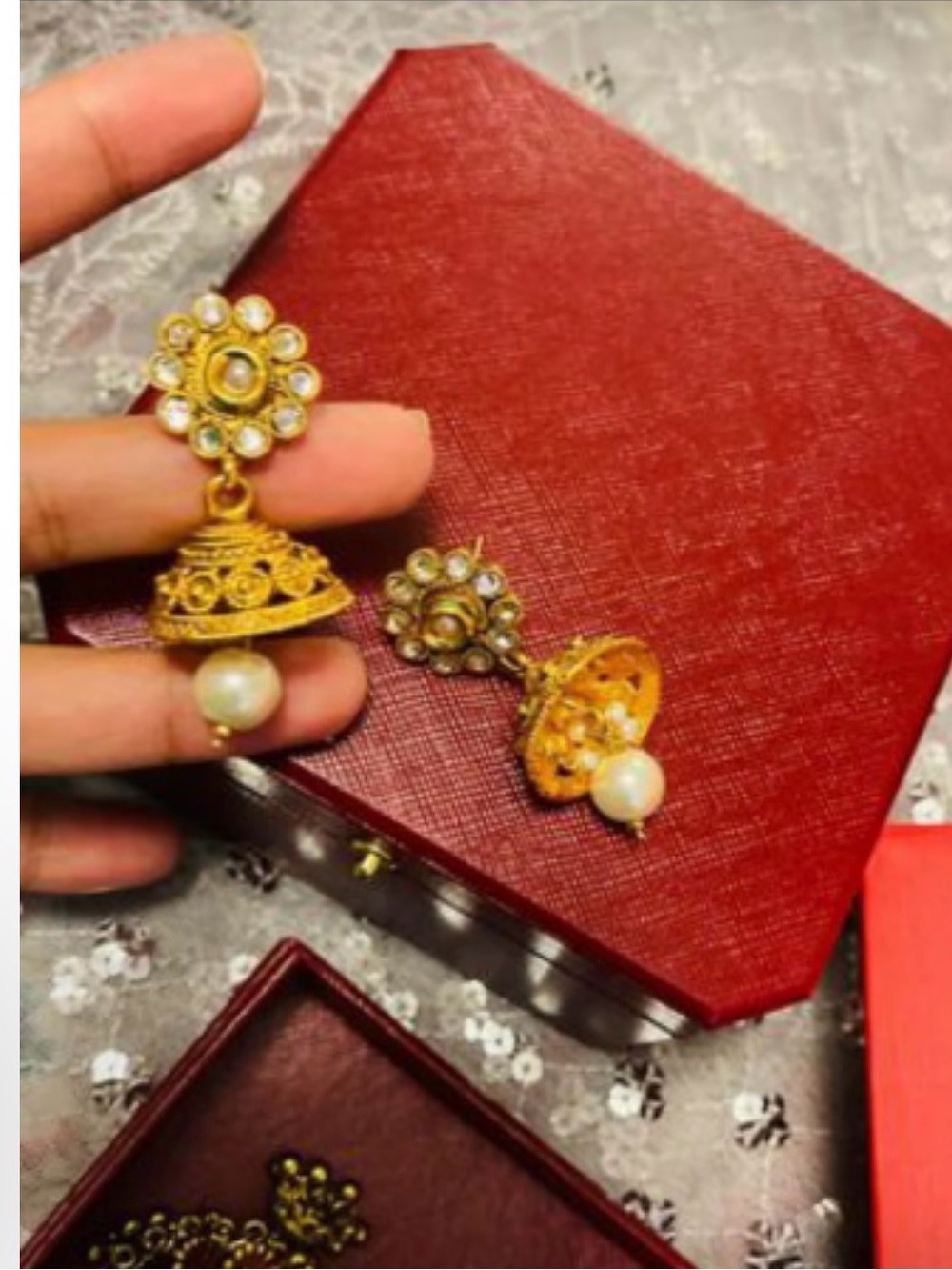 Elegant Gold-Tone Pearl Jhumka Earrings